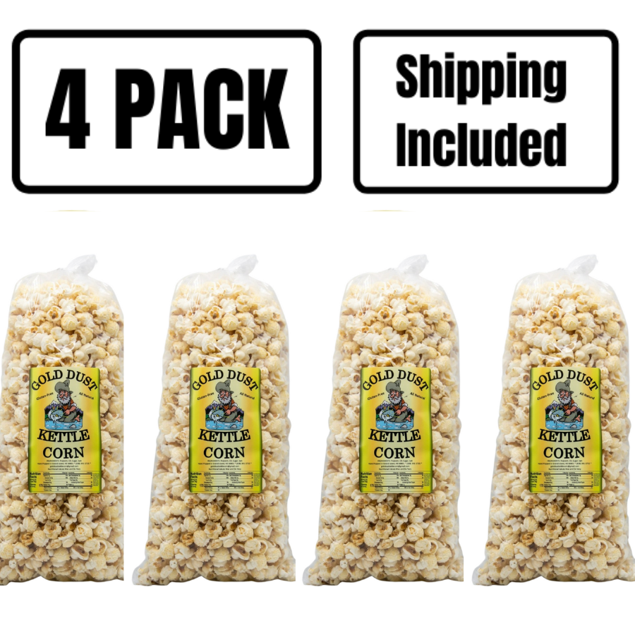 Kettle Corn | Pack of 4 | 8 oz | Non-GMO | Shipping Included | Gold Dust Kettle Corn