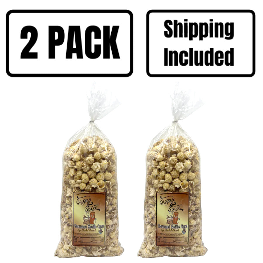 Cinnamon and Sugar Kettle Corn | Pack of 2 | 7 oz | Non-GMO & Gluten Free | Shipping Included | Gold Dust Kettle Corn