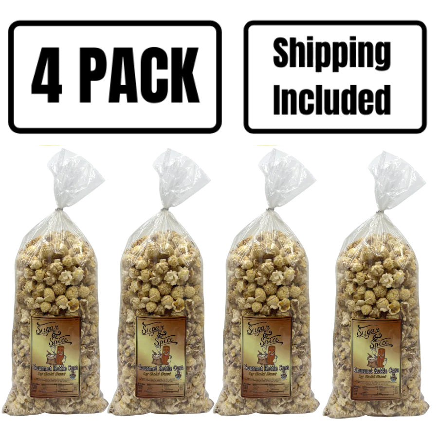 Cinnamon and Sugar Kettle Corn | Pack of 4 | 7 oz | Non-GMO & Gluten Free | Shipping Included | Gold Dust Kettle Corn