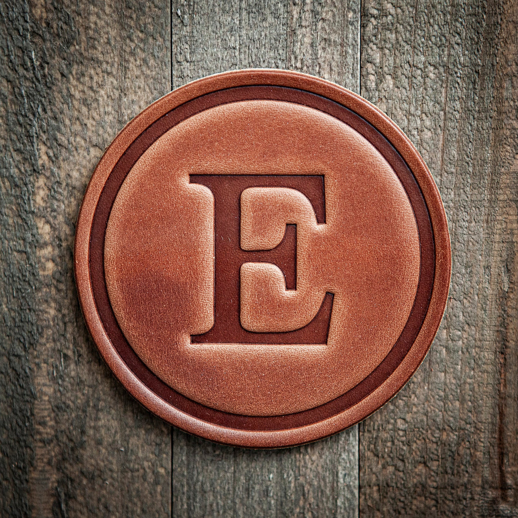 E Monogram Letter Leather Coaster