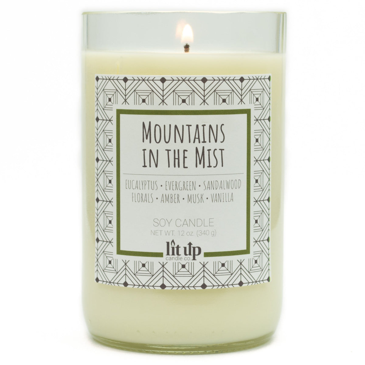 Mountains in the Mist 12 oz. soy candle in upcycled wine bottle | Eucalyptus, Sandalwood, Vanilla