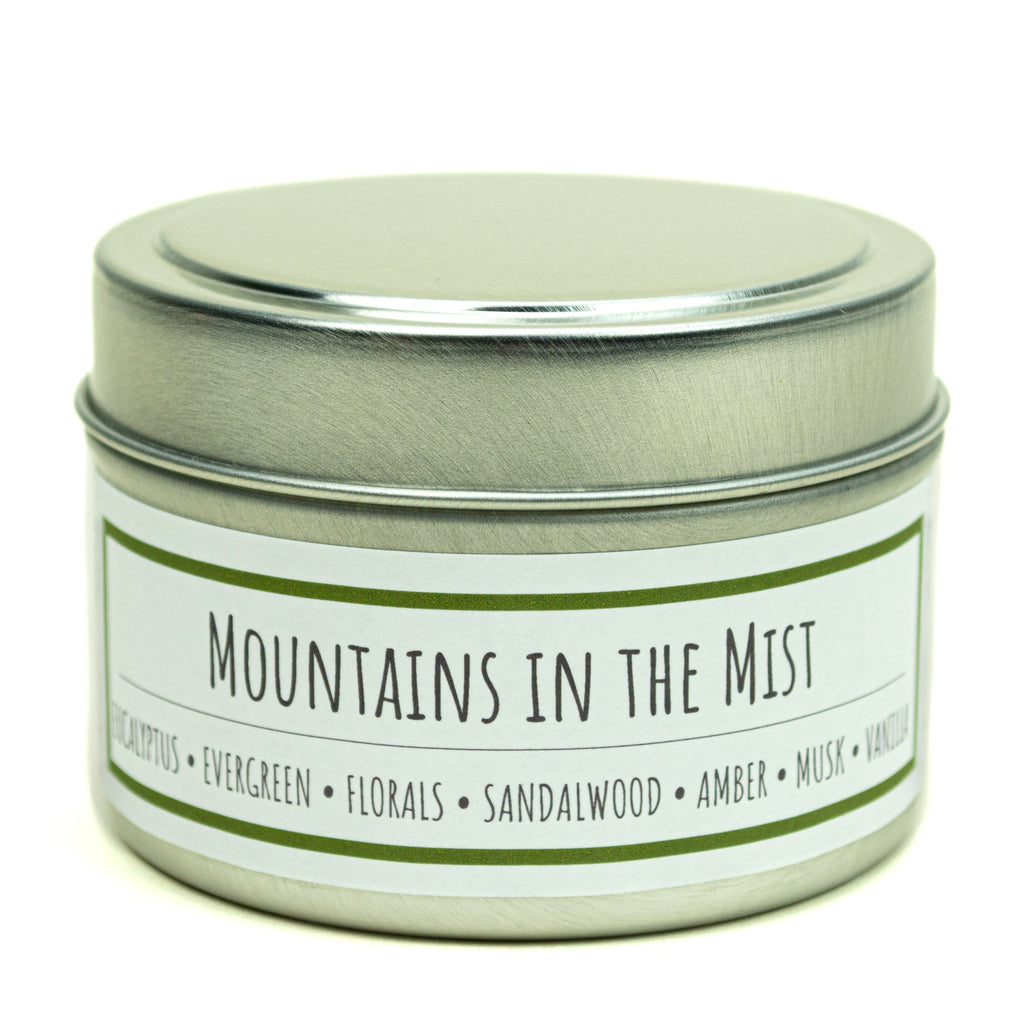 Mountains in the Mist 3 oz. soy candle in travel tin | Eucalyptus, Sandalwood, Vanilla