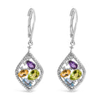 Sterling Silver Diamond Accent Multi Stone Rhombus Drop Earrings