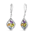 Sterling Silver Diamond Accent Multi Stone Rhombus Drop Earrings