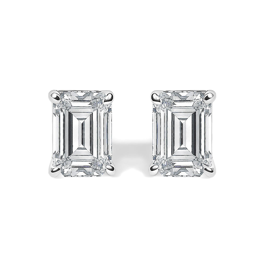 14K Gold Lab Grown Emerald Cut Diamond Solitaire Stud Earrings
