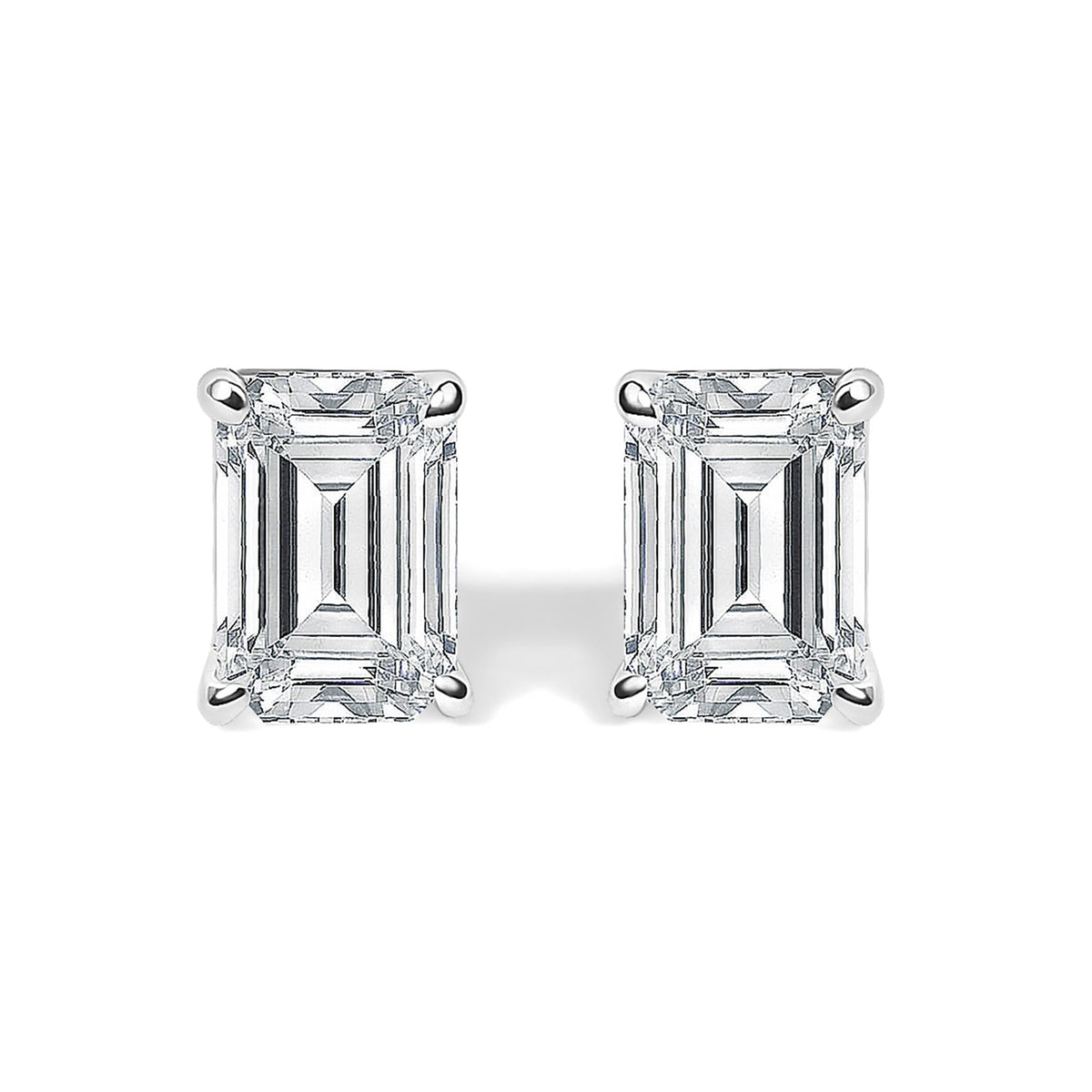 14K Gold Lab Grown Emerald Cut Diamond Solitaire Stud Earrings
