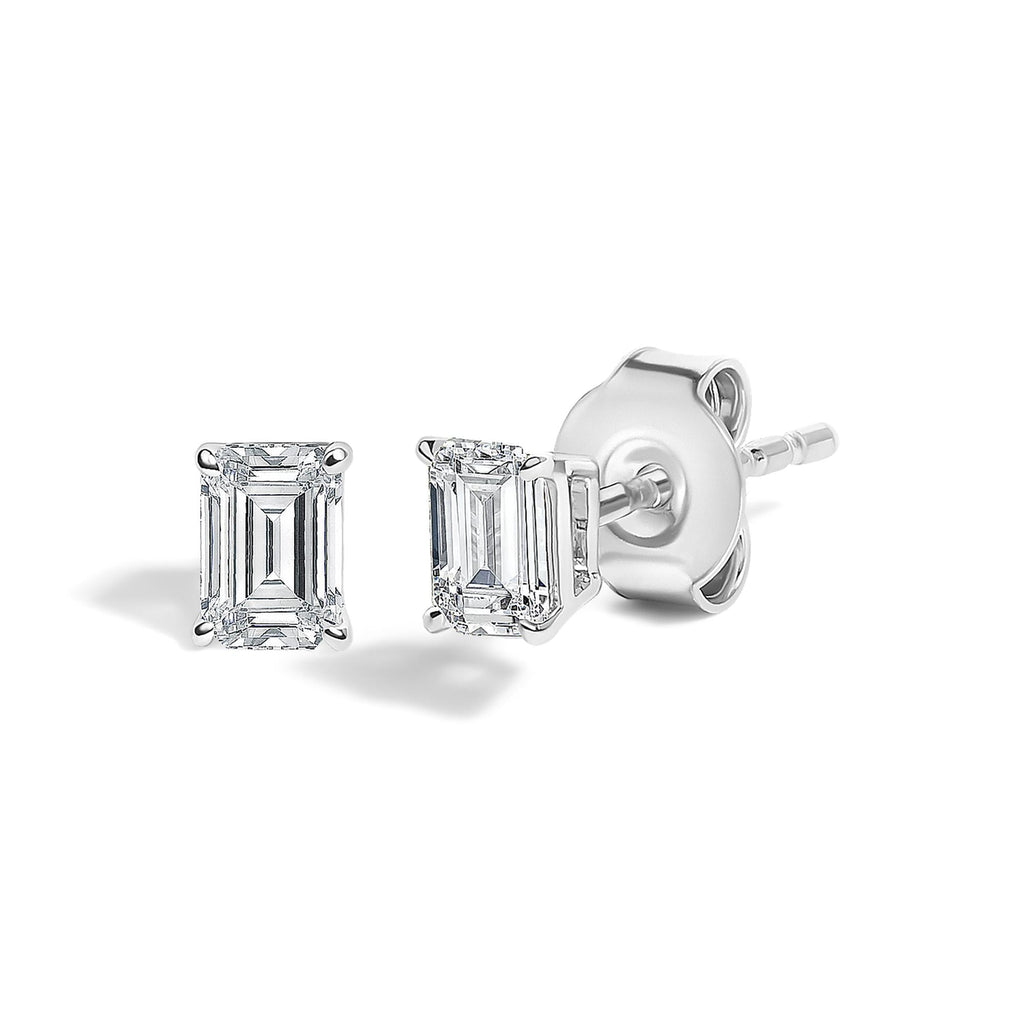 14K Gold Lab Grown Emerald Cut Diamond Solitaire Stud Earrings