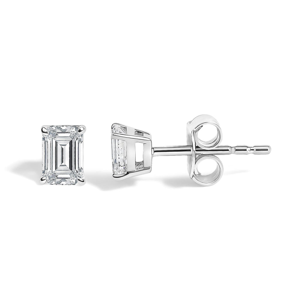14K Gold Lab Grown Emerald Cut Diamond Solitaire Stud Earrings