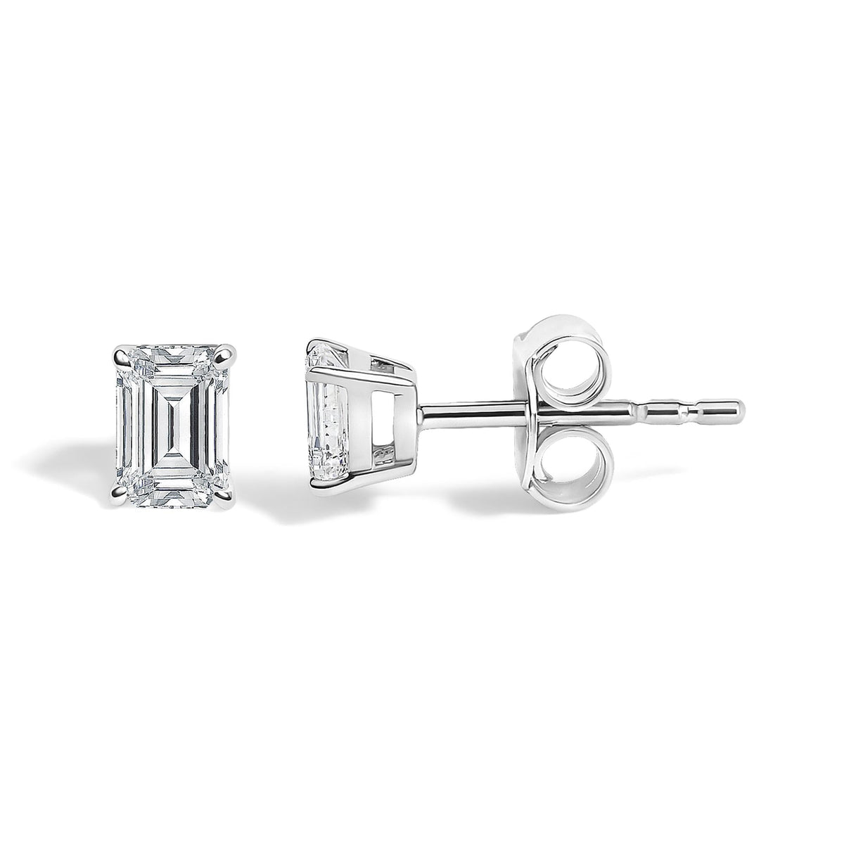 14K Gold Lab Grown Emerald Cut Diamond Solitaire Stud Earrings