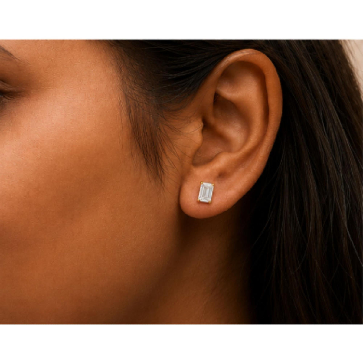 14K Gold Lab Grown Emerald Cut Diamond Solitaire Stud Earrings