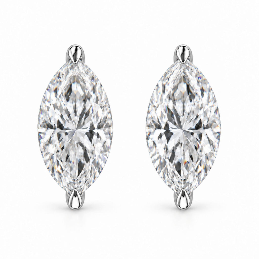 14K Gold Lab Grown Marquise Diamond Solitaire Stud Earrings