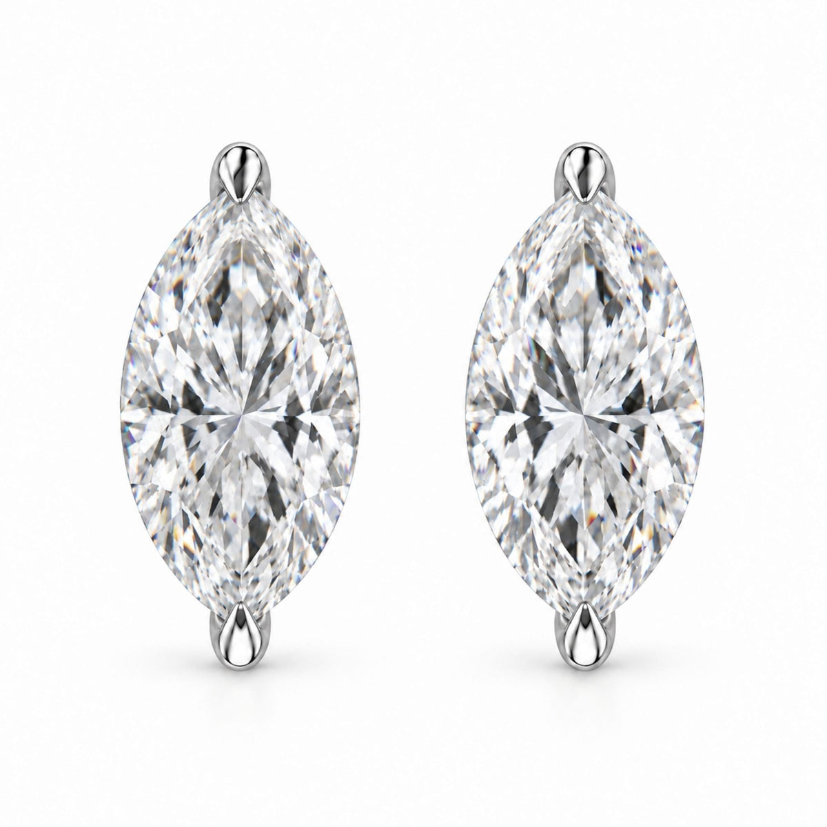 14K Gold Lab Grown Marquise Diamond Solitaire Stud Earrings