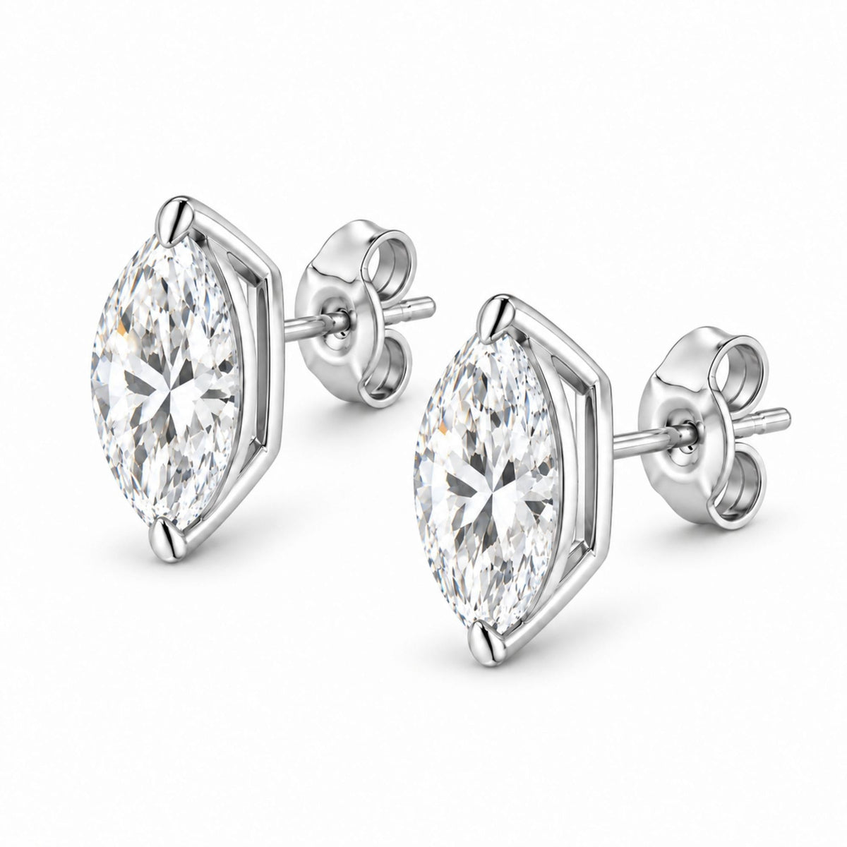 14K Gold Lab Grown Marquise Diamond Solitaire Stud Earrings