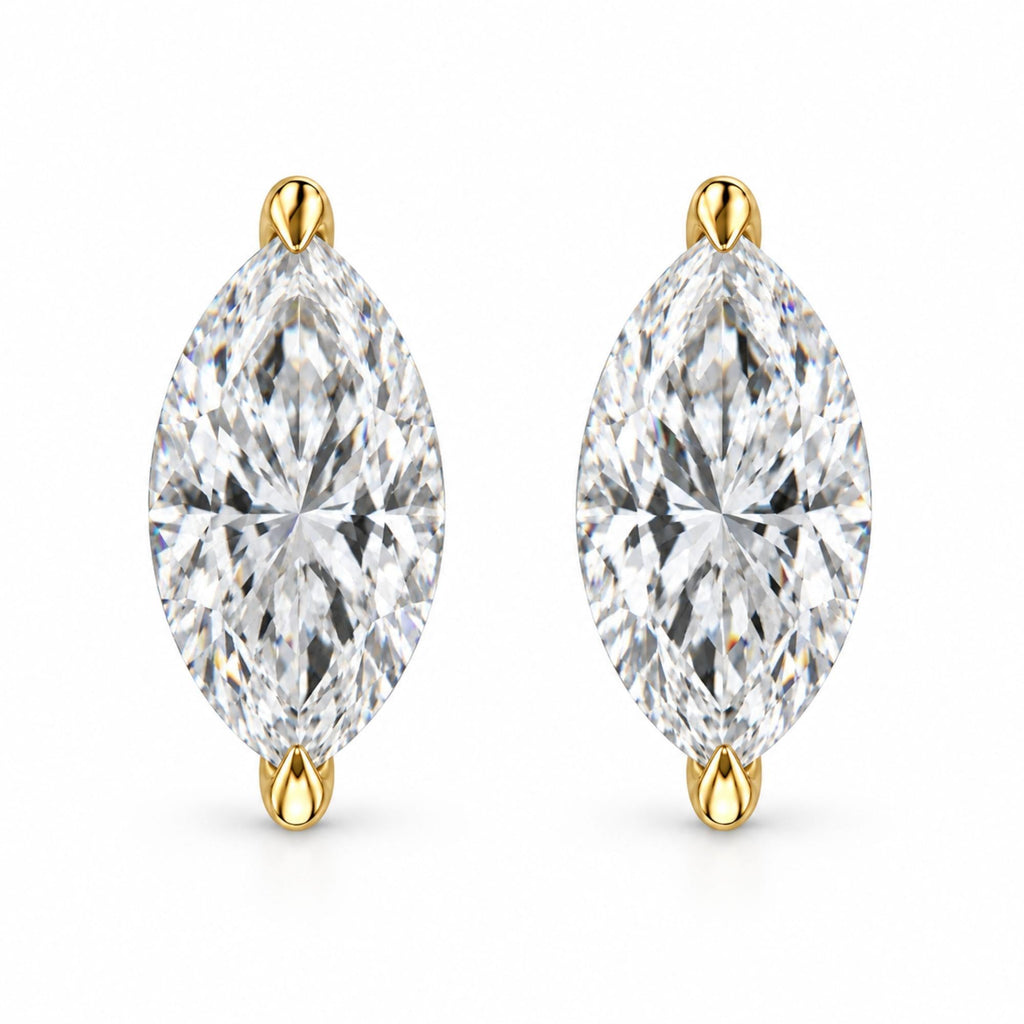 14K Gold Lab Grown Marquise Diamond Solitaire Stud Earrings