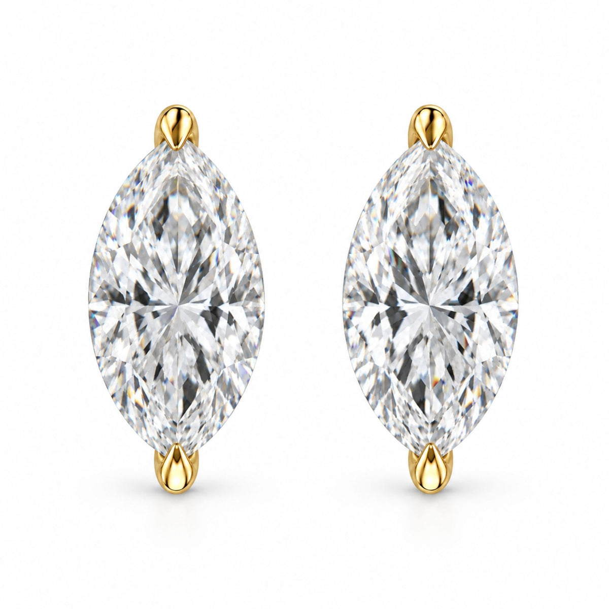 14K Gold Lab Grown Marquise Diamond Solitaire Stud Earrings