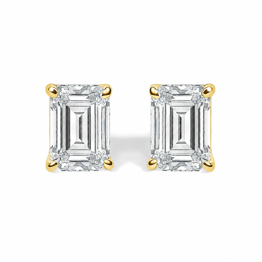 14K Gold Lab Grown Emerald Cut Diamond Solitaire Stud Earrings