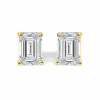 14K Gold Lab Grown Emerald Cut Diamond Solitaire Stud Earrings