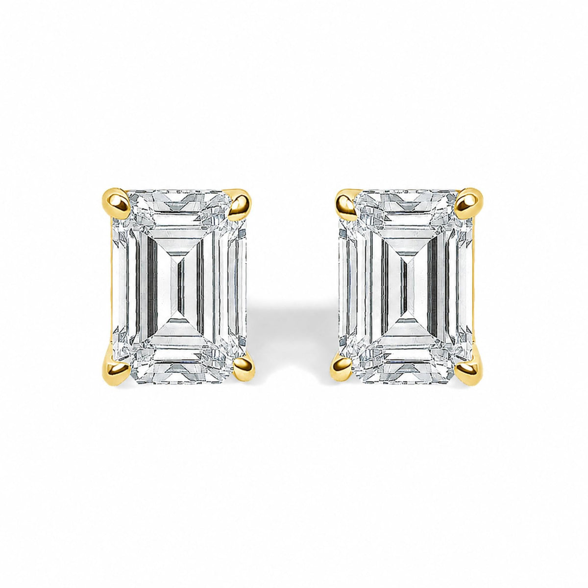 14K Gold Lab Grown Emerald Cut Diamond Solitaire Stud Earrings