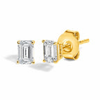 14K Gold Lab Grown Emerald Cut Diamond Solitaire Stud Earrings