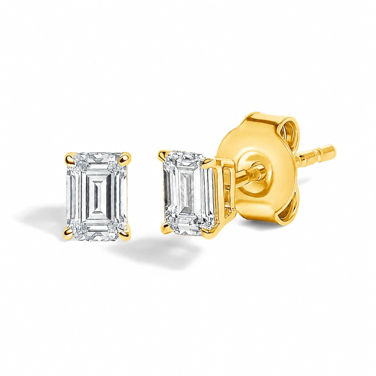 14K Gold Lab Grown Emerald Cut Diamond Solitaire Stud Earrings