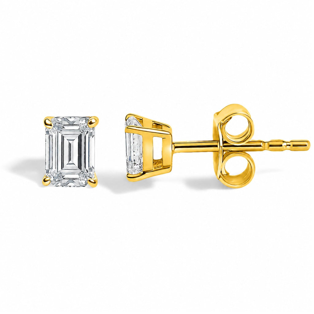 14K Gold Lab Grown Emerald Cut Diamond Solitaire Stud Earrings
