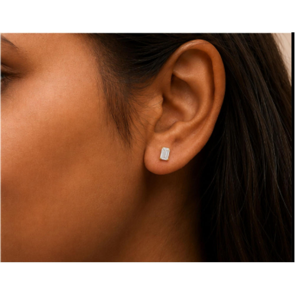 14K Gold Lab Grown Emerald Cut Diamond Solitaire Stud Earrings