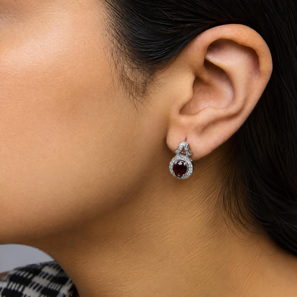 .925 Sterling Silver Garnet and 1/5 Cttw Diamond Drop Earring