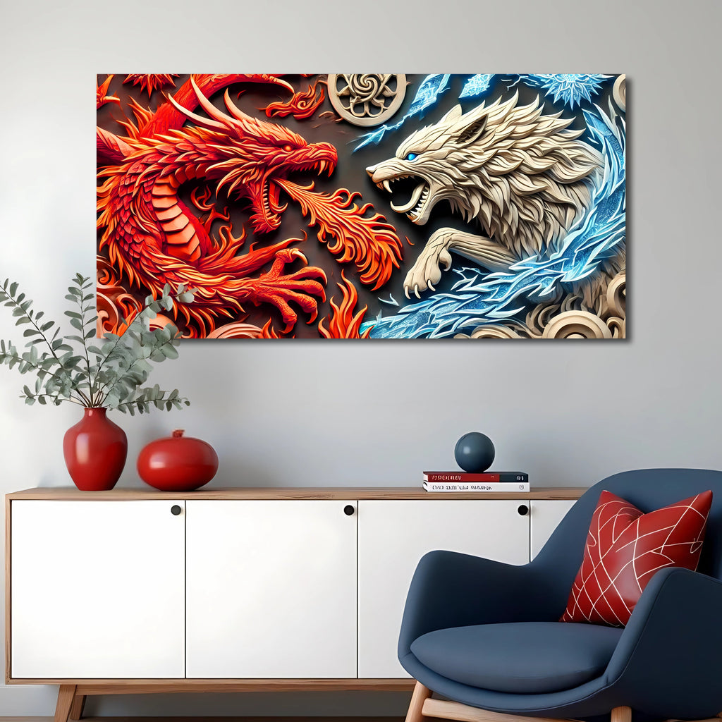 Dragon and Wolf Wall Art V