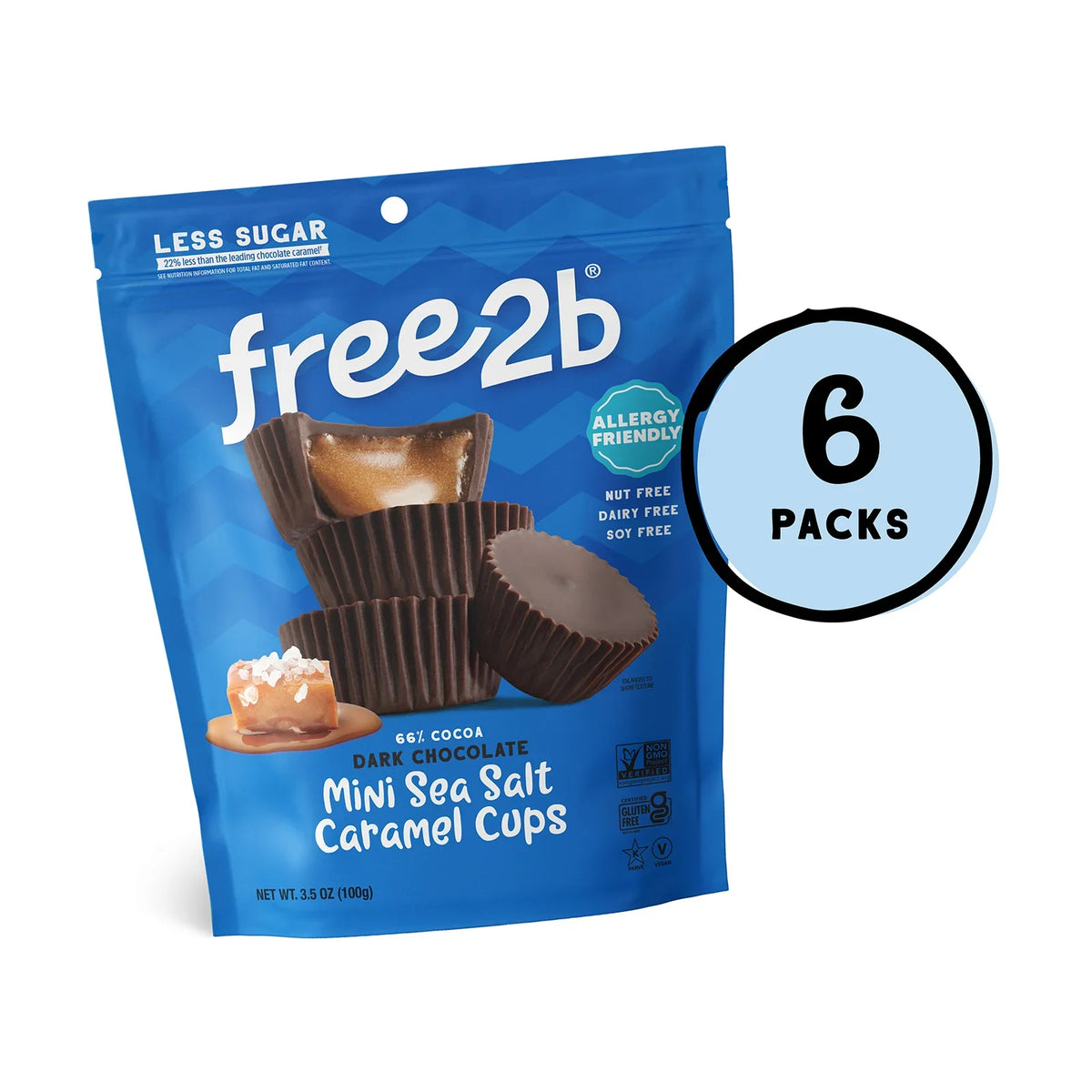 Free2b Mini Sea Salt Caramel Dark Chocolate Cups, 3.5 oz (Case of 6)