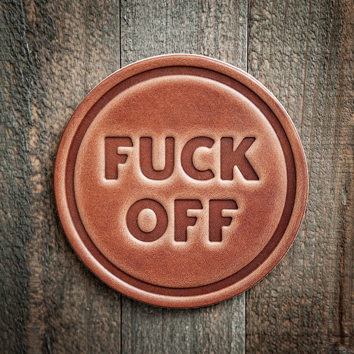 Fuck Off Leather Coaster