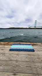 Navy Blue, Light Gray & Seafoam 5-Stripe Lobster Rope Doormat