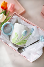 3D Tulip Ceramic Mug with Spoon Gift Set | Hand-Carved Floral Coffee Cup