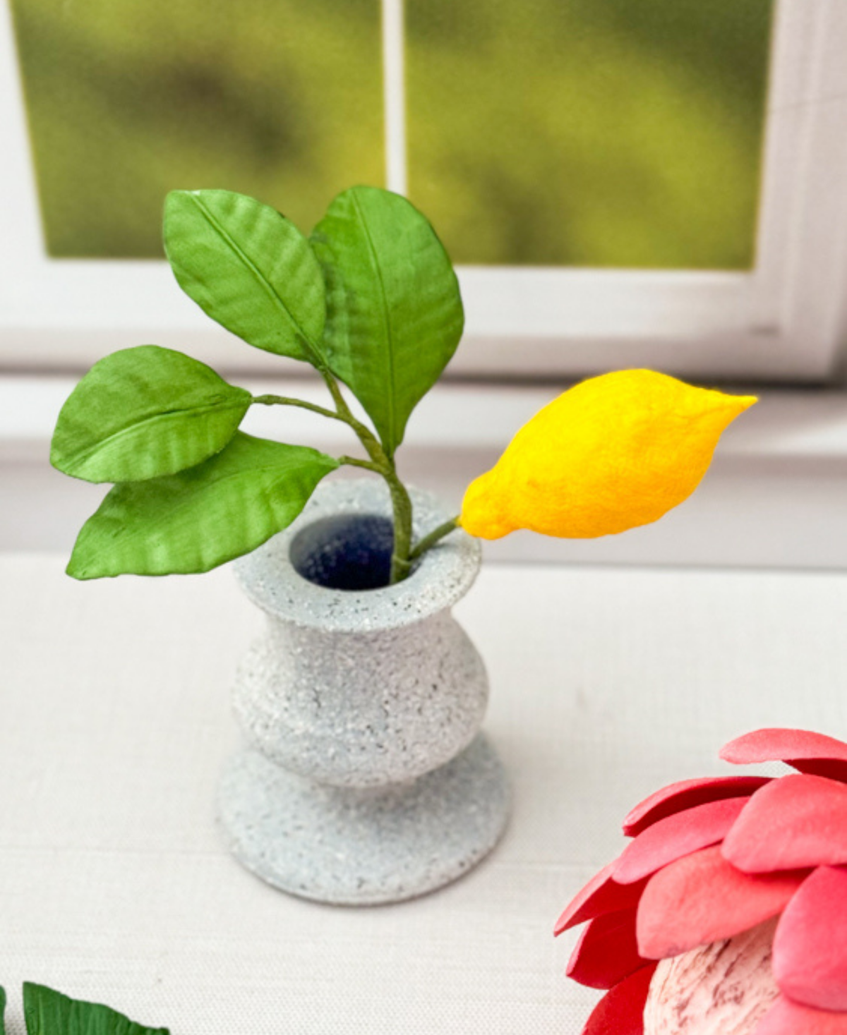 Lemon with Leaves - Gumpaste Fruit and Foliage Stem