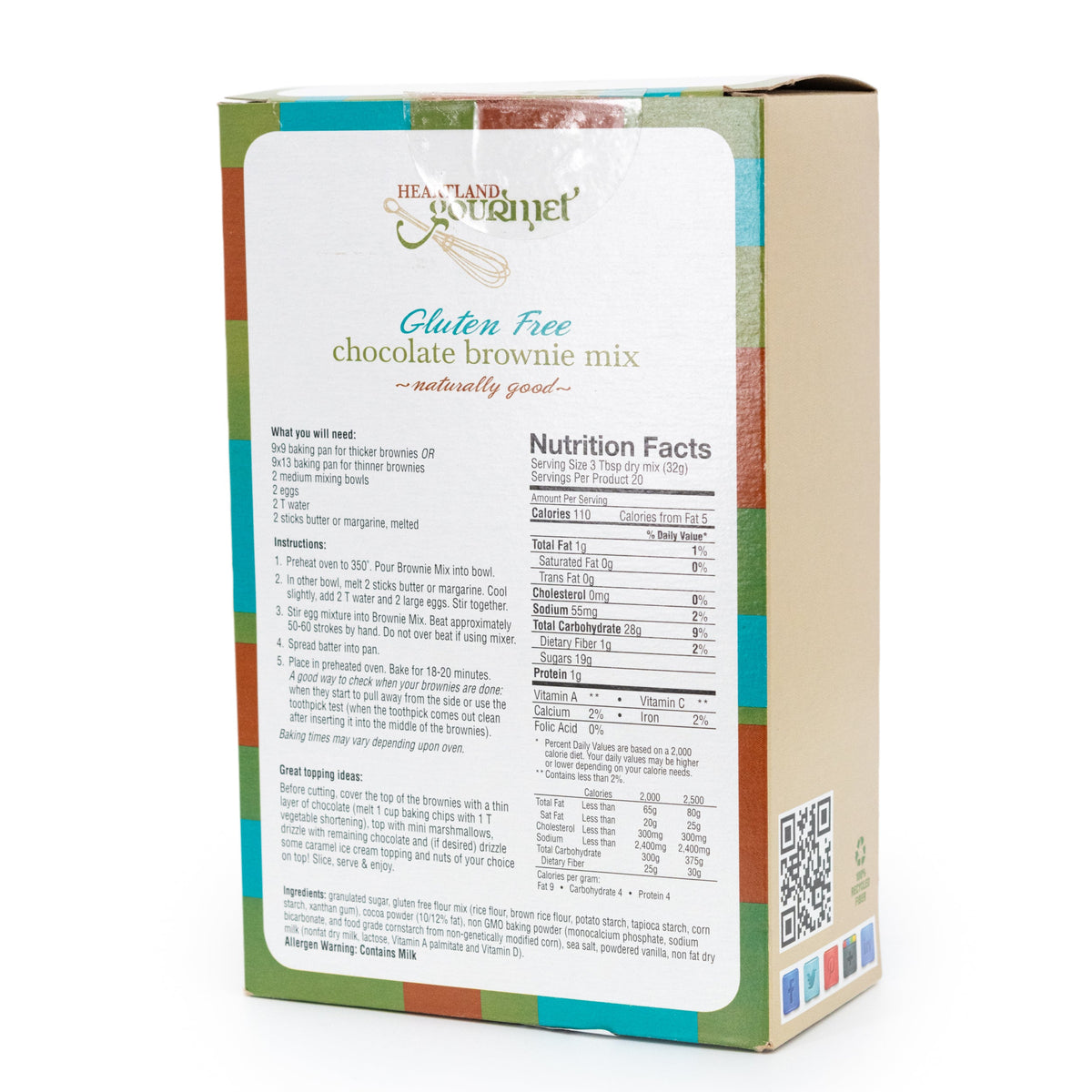 Gluten Free Chocolate Brownie Mix | Pack of 4 | 19.68 oz | Heartland Gourmet | 2023