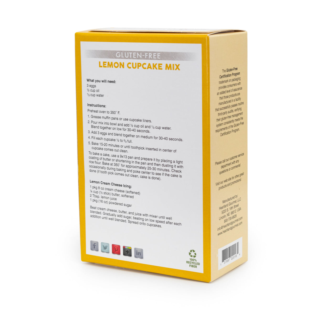 Gluten Free Lemon Cupcake Mix | Pack of 6 | 16 oz | Heartland Gourmet | 2016