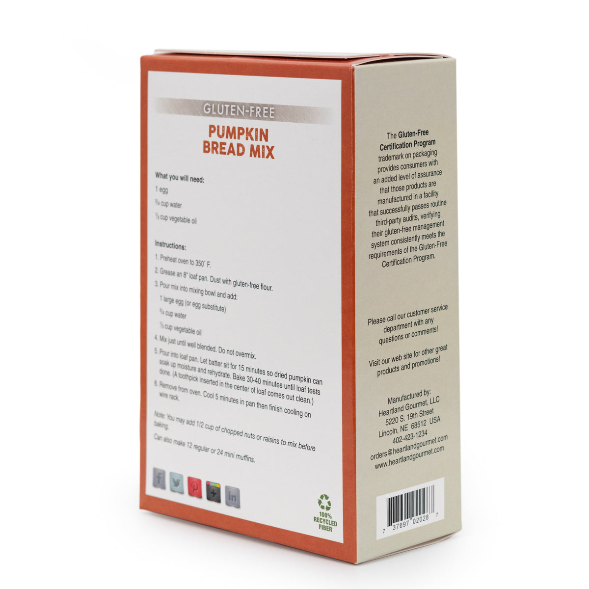 Gluten Free Pumpkin Bread Mix | Pack of 4 | 11 oz | Heartland Gourmet | 2028