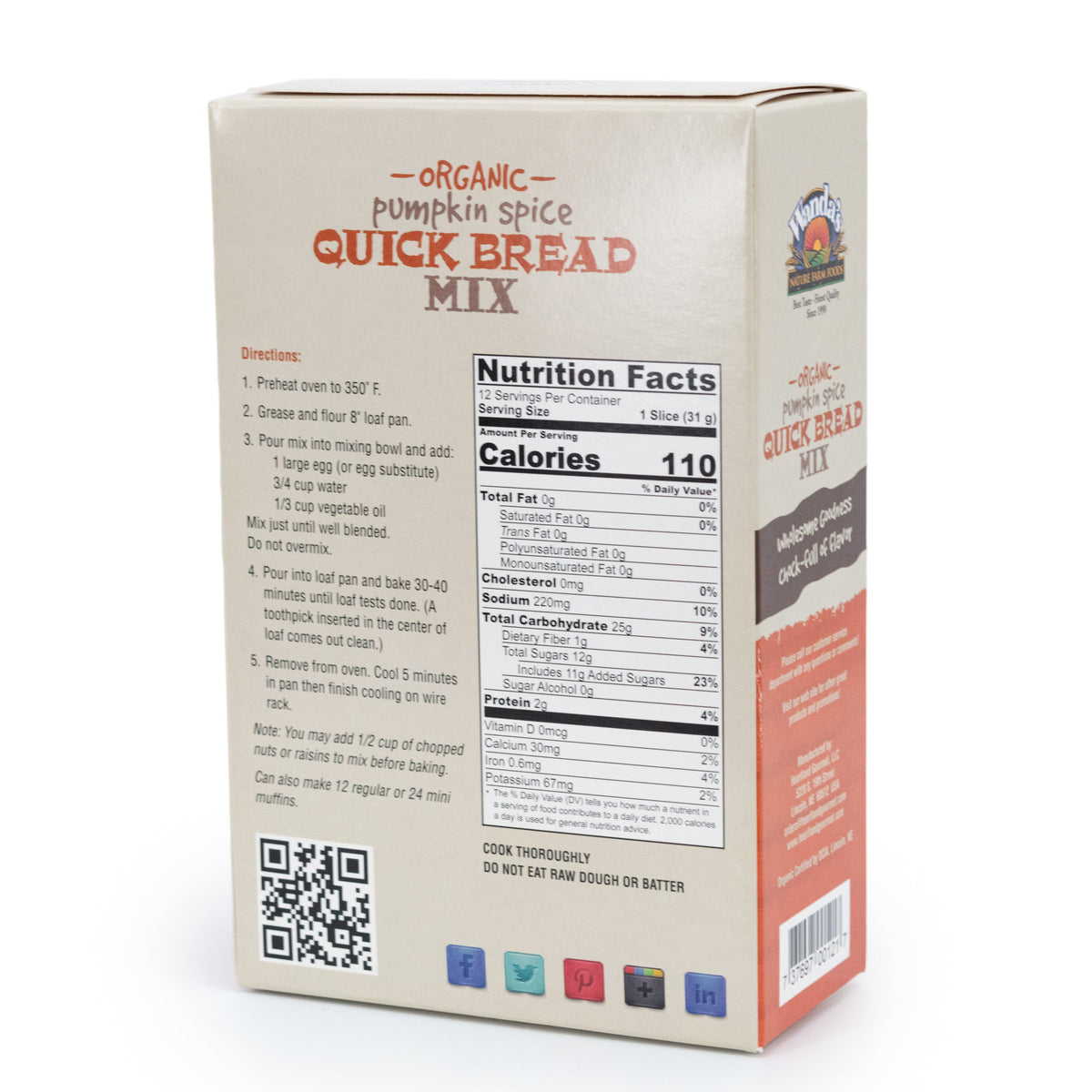 Wanda's Organic Pumpkin Spice Quick Bread Mix | Pack of 6 | 9.5 oz | Heartland Gourmet | 1402