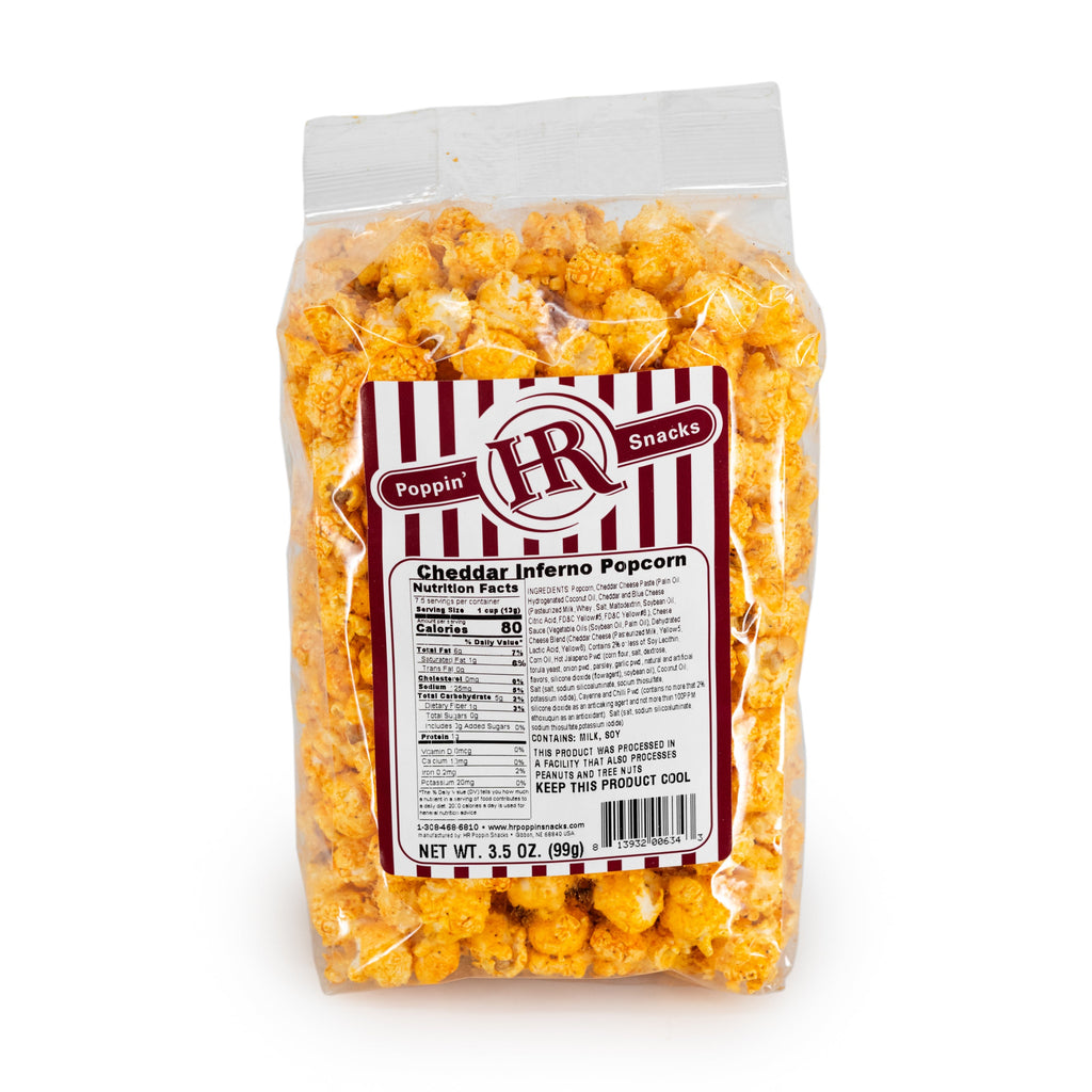 Cheddar Inferno Popcorn | Pack of 3 | 3 oz | HR Poppin' Snacks