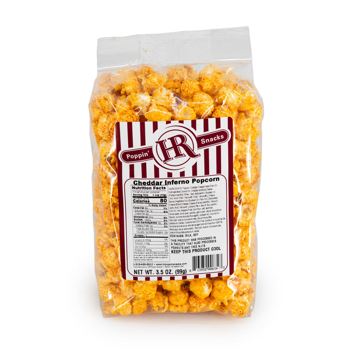 Cheddar Inferno Popcorn | Pack of 3 | 3 oz | HR Poppin' Snacks