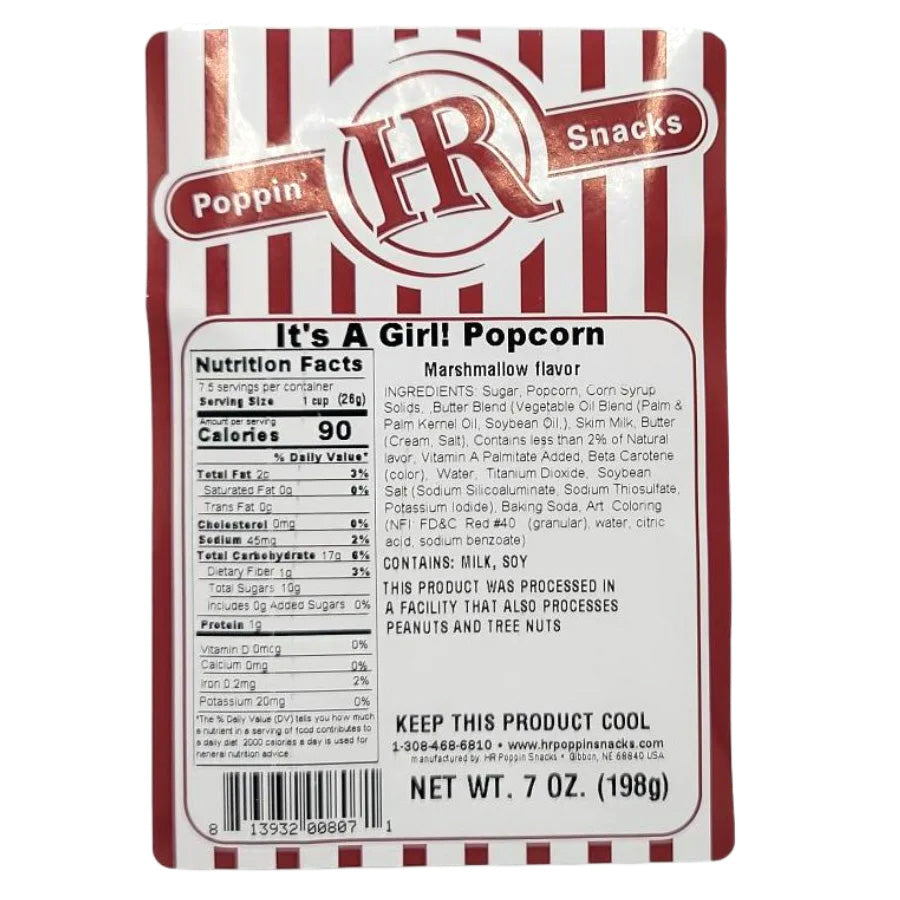 It's A Girl Pink Marshmallow Flavored Popcorn | Pack of 4 | 7 oz | Shipping Included | HR Poppin' Snacks