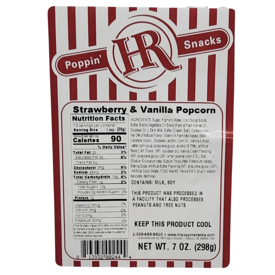 Strawberry & Vanilla Popcorn | Pack of 4 | 7 oz | Shipping Included | HR Poppin' Snacks