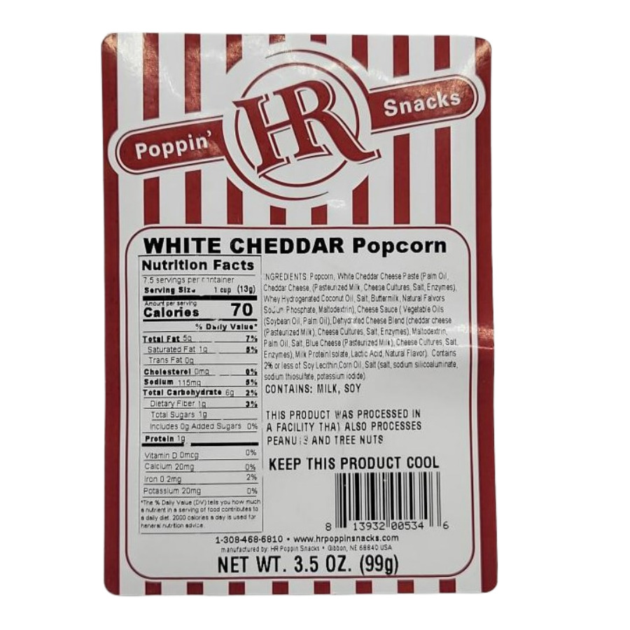 White Cheddar Popcorn | 3 oz | HR Poppin' Snacks