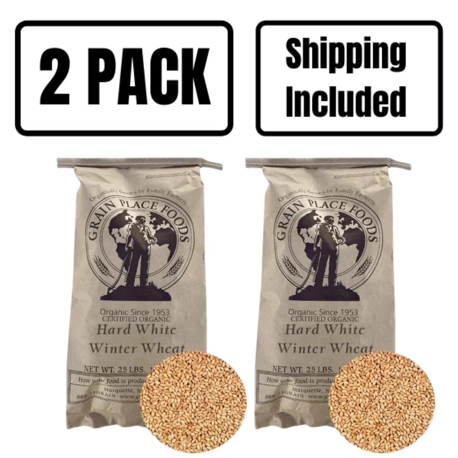 Organic Hard White Winter Wheat | 25 lb | Pack of 2 | Non-GMO | Shipping Included | Grain Place Foods
