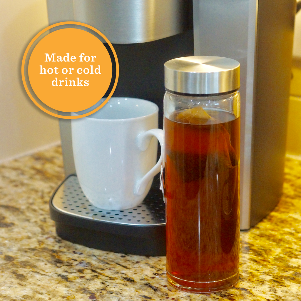 Skinny Series Wide Mouth Glass Bottles Set w/ Stainless Steel Lids, 16 oz