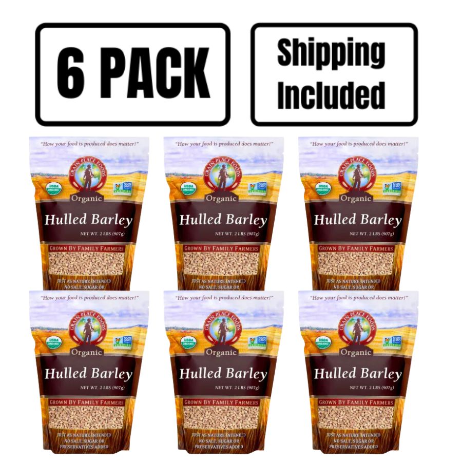 Organic Hulled Barley | 2 lb | Pack of 6 | Non-GMO | Shipping Included | Grain Place Foods