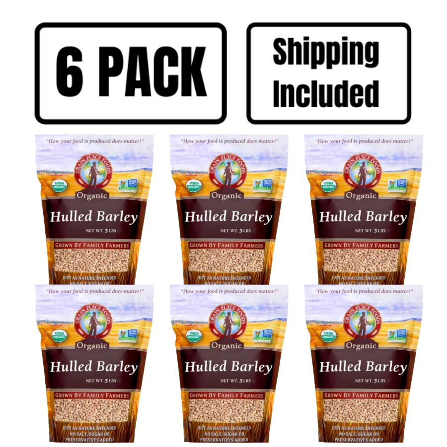 Organic Hulled Barley | 5 lb | Pack of 6 | Non-GMO | Shipping Included | Grain Place Foods