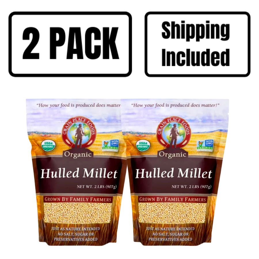 Organic Hulled White Proso Millet | 2 lb | Pack of 2 | Non-GMO | Shipping Included | Grain Place Foods