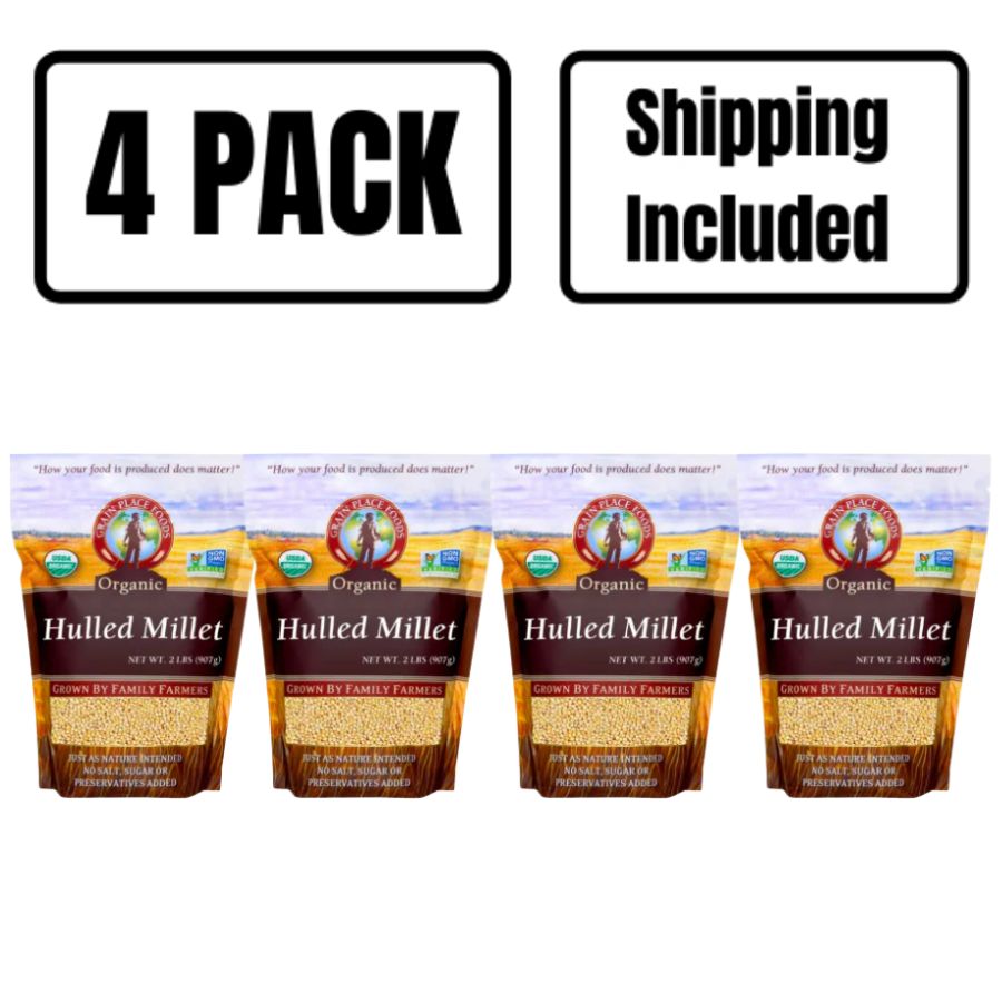 Organic Hulled White Proso Millet | 2 lb | Pack of 4 | Non-GMO | Shipping Included | Grain Place Foods