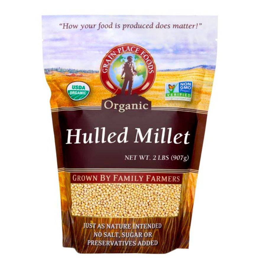 Organic Hulled White Proso Millet | 2 lb | Pack of 4 | Non-GMO | Shipping Included | Grain Place Foods