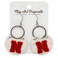Husker "N" White Dangle Polymer Clay Earrings | Clay Art Originals